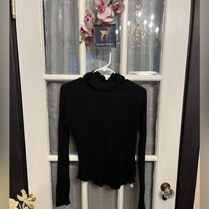 Free People Black Waffle Mock neck Long sleeve Top